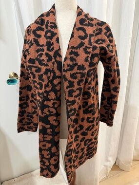 Time and Tru Leopard Print Open-Front Cardigan - Brown & Black